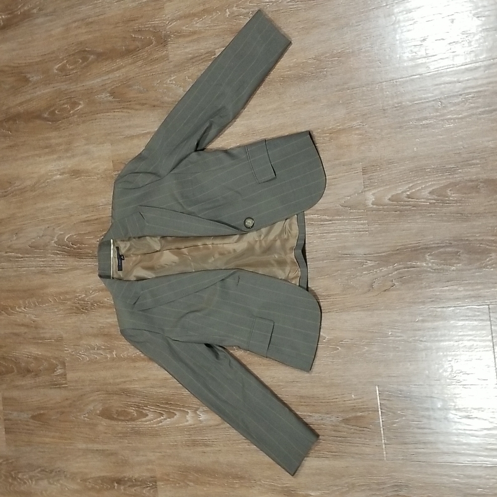 (12) Anne Klein Striped Padded Shoulder  Blazer Wool Blend Business Professional